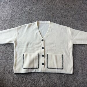 Cream Cardigan with Black Trim
